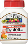 21st Century D3-400 IU Chewable Tablets Orange Flavor - 110 ct Thumbnail Image