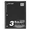 Top Flight Standards 3-Subject Wirebound Notebook, 120 Sheets, 3-Hole Punched, College Rule, 10.5 x 8 Inches, 1 Notebook, Color May Vary (31804) Thumbnail Image