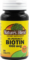 Nature's Blend Biotin 1000 mcg Tablets Hi-Potency - 100 ct Thumbnail Image