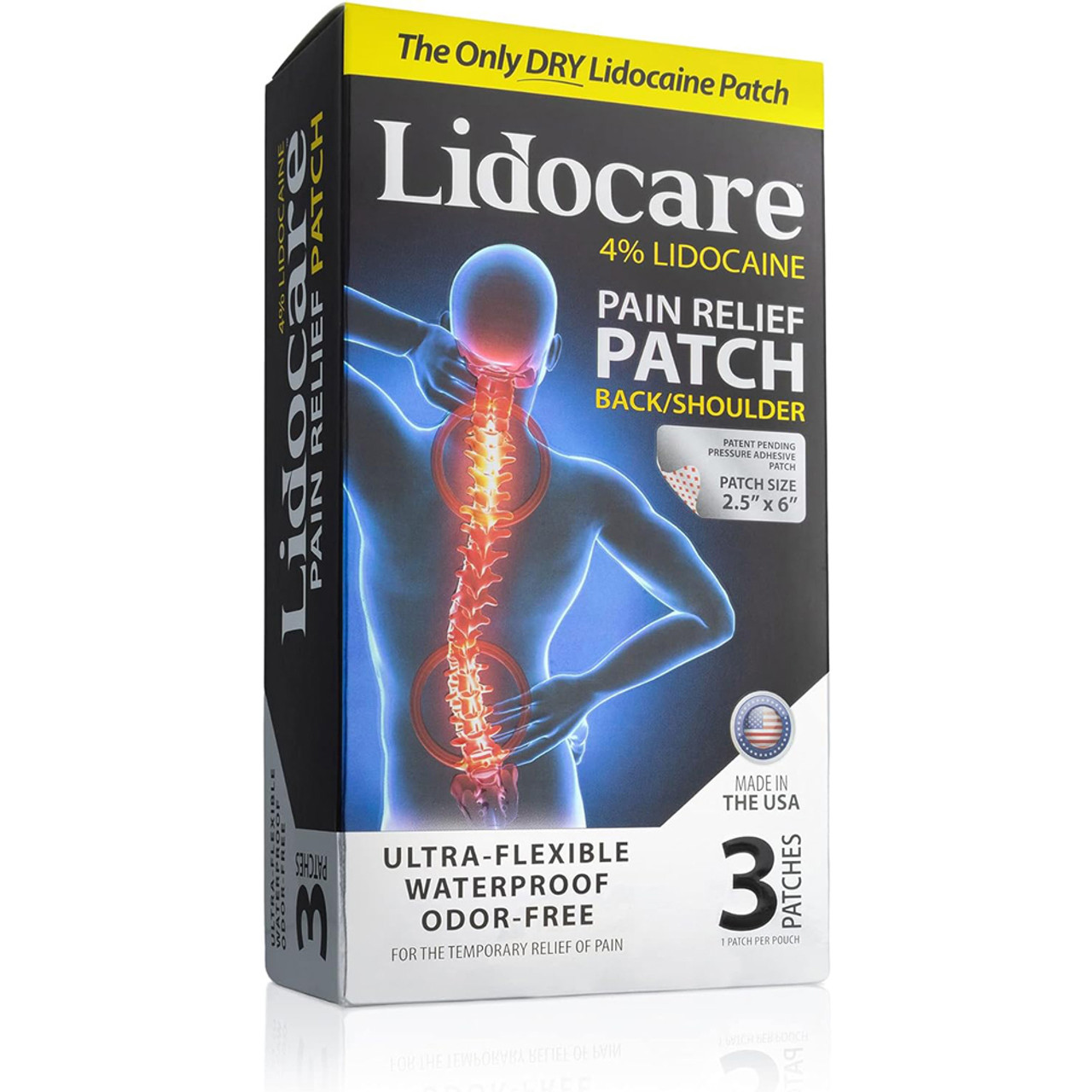 Lidocare 4 Lidocaine Pain Relief Patches Back/Shoulder 3 Each The
