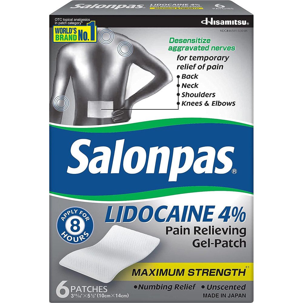 Salonpas Lidocaine 4 Pain Relieving GelPatches Maximum Strength 6
