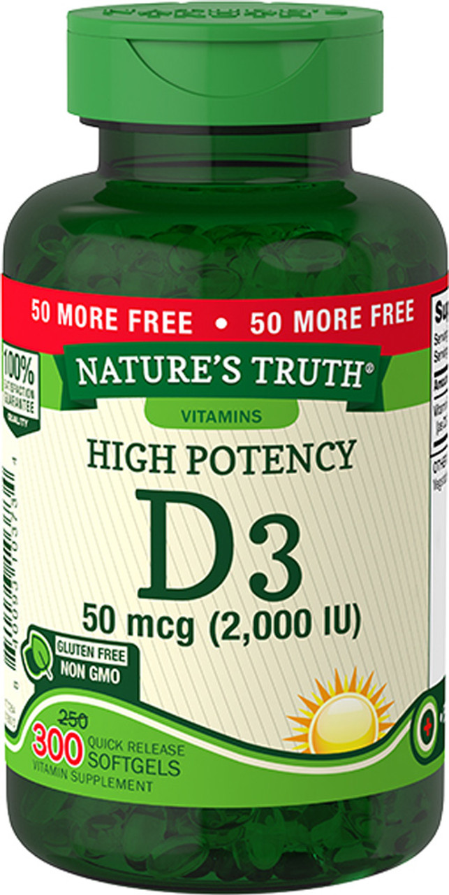 Natures Truth High Potency Vitamin D3 2000 Iu Quick Release Softgels 300 Ct