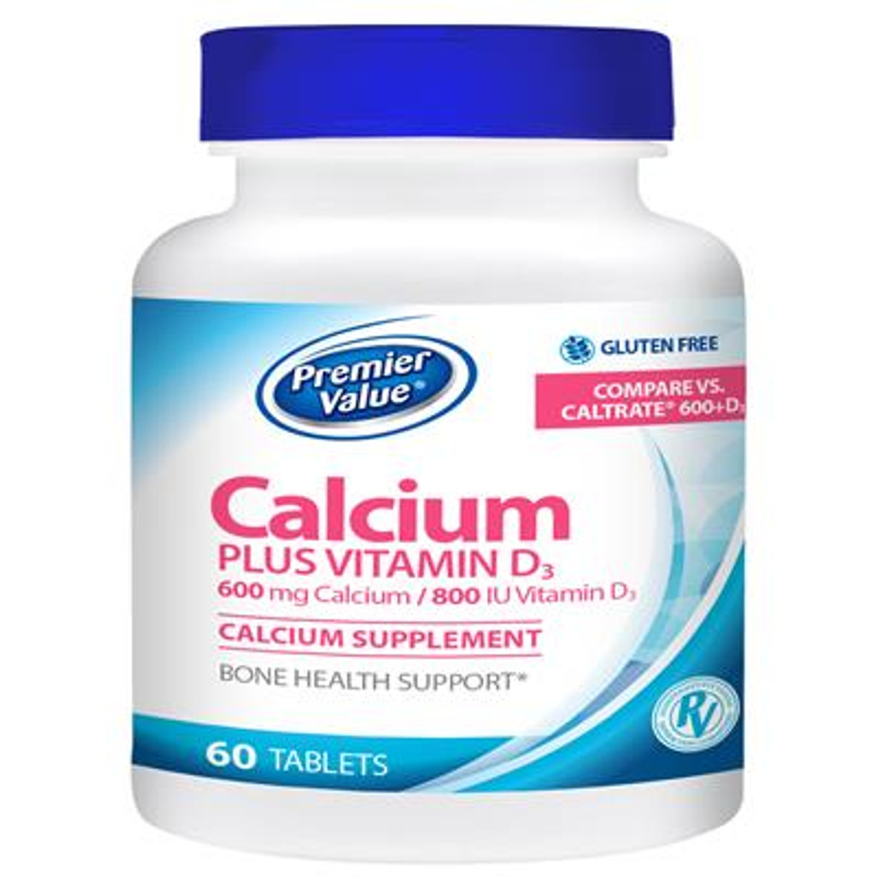 Premier Value Calcium + D Supplement 600/800mg, Tablets 60ct The