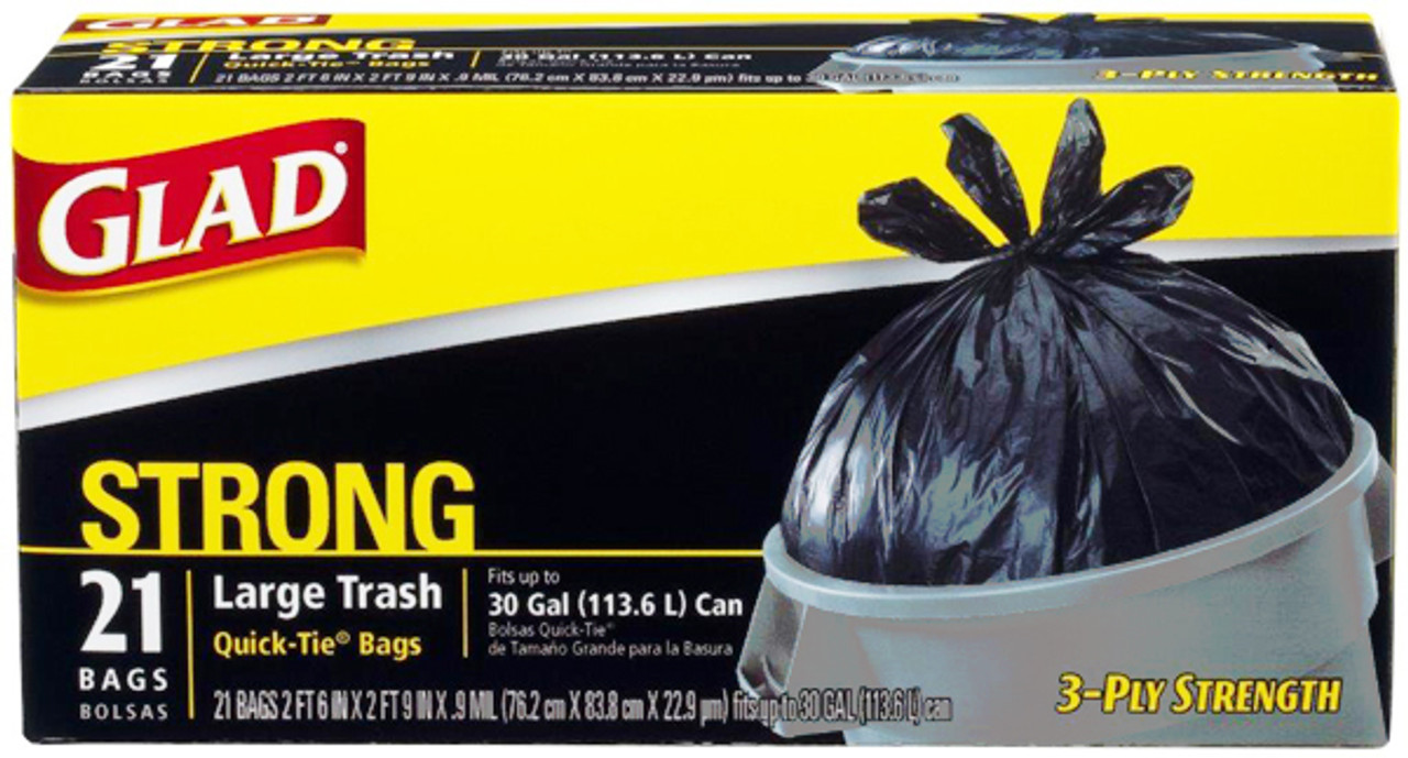 Glad Quick-Tie Trash Bags, 30 Gallon - 10 count