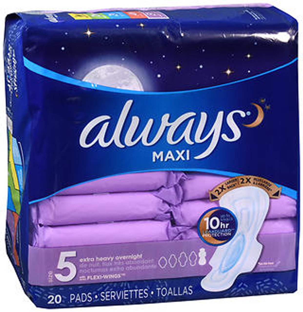 Always Maxi Extra Heavy With Wings Overnight Pads, 20 Count (Pack of 2)