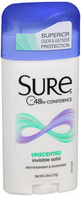Sure Anti-Perspirant Deodorant Invisible Solid Unscented - 2.6 oz
