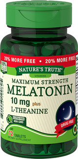 Nature's Truth Melatonin 10 mg plus L-Theanine Tablets Maximum Strength - 72 ct