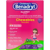 Benadryl Children's Allergy Chewable Tablets Grape Flavored - 20 ct