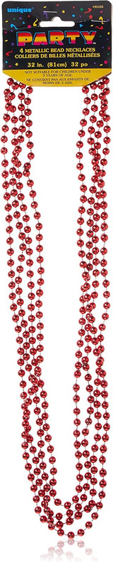 Bead Necklace Party Favors, Red, 32" - 1 Pkg