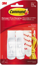 Command Adhesive Utility Hooks, White, Medium - 1 Pkg