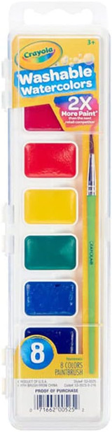 Washable Water Colors W/Brush, Assorted, 8Ct. - 1 Pkg