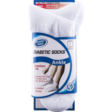 Premier Value Seamless Toe Diabetic Ankle Socks- White Lg - 2pk
