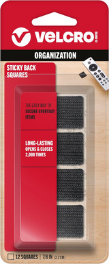 Velcro Sticky Back Squares, Black, 7/8" - 1 Pkg