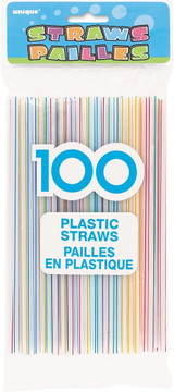 Plastic Straws, White W/Red Stripe, 100 Ct - 1 Pkg