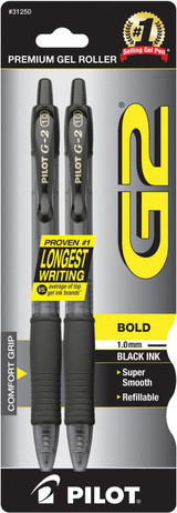 G2 Retractable Gel Ink Pen Bold Point, Black, 2Ct. - 1 Pkg