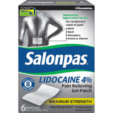 Salonpas Lidocaine 4% Pain Relieving Gel-Patches Maximum Strength - 6 ct