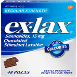 Ex-lax Stimulant Laxative, Regular Strength, Chocolate, 48 ea.