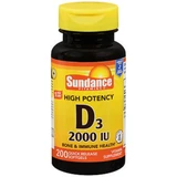 Sundance Vitamins High Potency D3 2000 IU Vitamin Supplement Quick Release Softgels - 200 ct