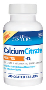 21st Century Calcium Citrate Petites + D3 Coated Tablets - 200 Tablets
