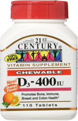 21st Century D3-400 IU Chewable Tablets Orange Flavor - 110 ct