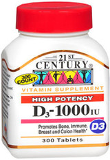 21st Century D3-1000 IU Tablets - 300 ct