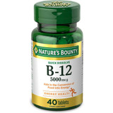 Nature's Bounty B-12 5000 mcg Supplement Quick Dissolve Natural Cherry Flavor - 40 Tablets