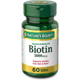 Nature's Bounty Biotin 5000 mcg Vitamin Supplement Quick Dissolve Natural Strawberry Flavor - 60 Tablets