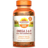 Sundown Naturals Omega 3-6-9 Flax, Fish & Borage Oils Softgels - 200 ct