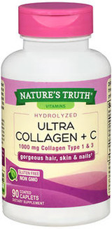 Nature's Truth Vitamins Hydrolyzed Collagen Type I & III plus Vitamin C - 90 Coated Caplets