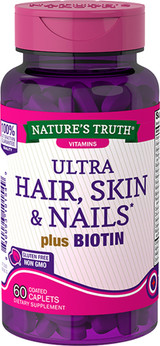 Nature's Truth Ultra Hair, Skin & Nails plus Biotin Coated Caplets - 60 ct