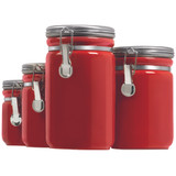Ceramic Clamp Top Canister Set - Red, 4 pc