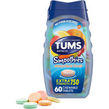 Tums Smoothies Extra Strength 750 Chewable Tablets Assorted Fruit - 60 ct