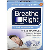 Breathe Right Nasal Strips Clear Sensitive Skin Small/Medium - 30 Strips