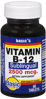 Basic Vitamins Vitamin B-12 2500 mcg Tablets Sublingual - 60 ct