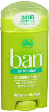 Ban Antiperspirant Deodorant Invisible Solid Unscented - 2.6 oz