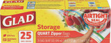 Glad Food Storage Zipper, Qt, 25 ct