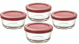 Anchor Hocking Classic Glass Food Storage Containers with Lids, Red, 1 Cup (Set of 4)