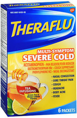 Theraflu Multi-Symptom Severe Cold Powder Packets Lipton Green Tea & Honey Lemon Flavors - 6 ct