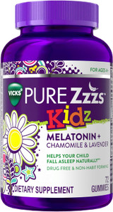 Vicks PURE Zzzs Kidz Melatonin + Chamomile & Lavender Gummies Natural Berry - 24 ct