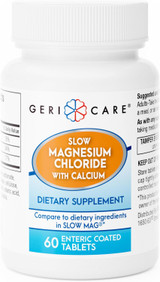 Slow Magnesium Chloride + Calcium Tablets by Geri-Care | Nutritional Supplement | 60 Count Bottle