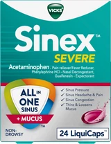 Vicks Sinex Severe All-In-One Sinus + Mucus Relief, 24 LiquiCaps‚ Pain, Congestion, and Headache Relief, Non-Drowsy