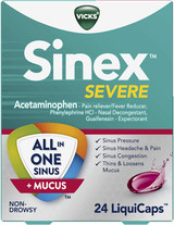 Vicks Sinex Severe All-In-One Sinus + Mucus Relief, 24 LiquiCaps‚ Pain, Congestion, and Headache Relief, Non-Drowsy