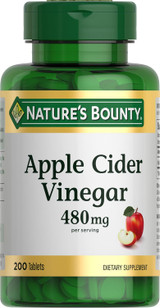 Nature's Bounty Apple Cider Vinegar Dietary Supplement, Supports Energy Levels and Metabolism, Plant Based, 480mg, 200 Tablets