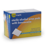 Sunmark Sterile Alcohol Prep Pads, with Benzocaine - 100 pads