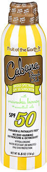 Fruit of the Earth Cabana Beach Club SPF 50 with Manuka Honey & Essential Oils Sunscreen Spray - 5.5 oz