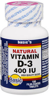 Basic Vitamins Natural Vitamin D3 400 IU Tablets - 100 ct