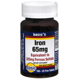 Basic Vitamins Iron 65 mg Ferrous Sulfate Tablets - 100 ct