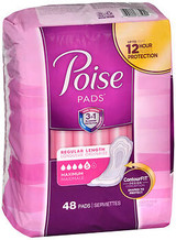 Poise Pads Regular Length Maximum Absorbency - 2 Packs of 48