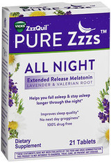ZzzQuil Pure Zzzs All Night Extended Release Melatonin, Lavender & Valerian Root Tablets - 21 ct