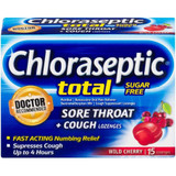 Chloraseptic Total Sore Throat + Cough Lozenges Sugar Free Wild Cherry - 15 ct